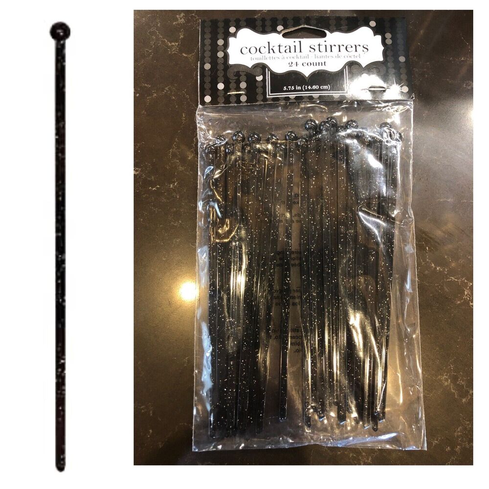 24 Glitzy black glitter Glitz cocktail‎ stirrers Party Decor Drink Stir Sticks